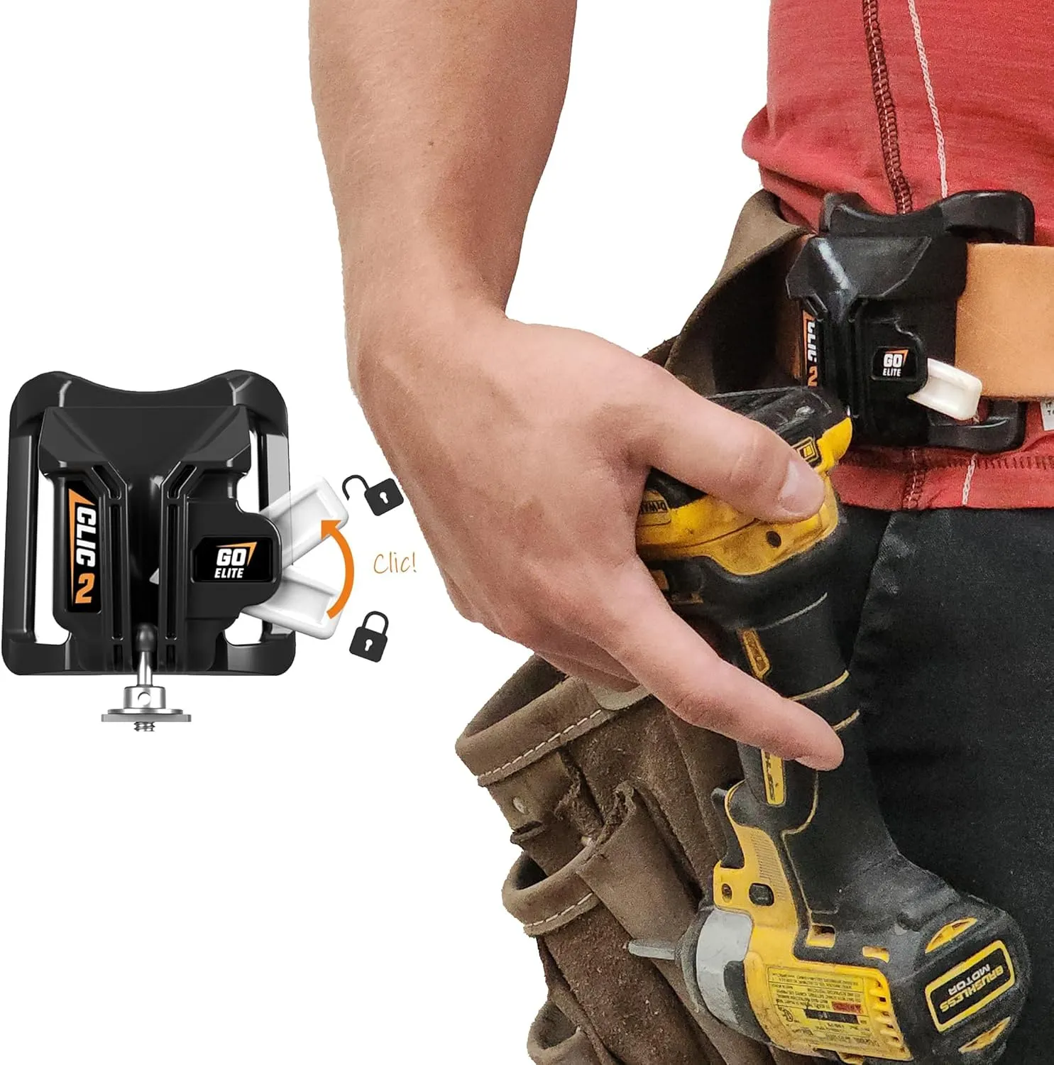 Elite – Quick Attach with Auto-Locking – Fits Popular Brands – Drill, Tape Measure, Nailer Holder – Practical Tool Accessory – Gift for Christmas, Birthday, DIYers