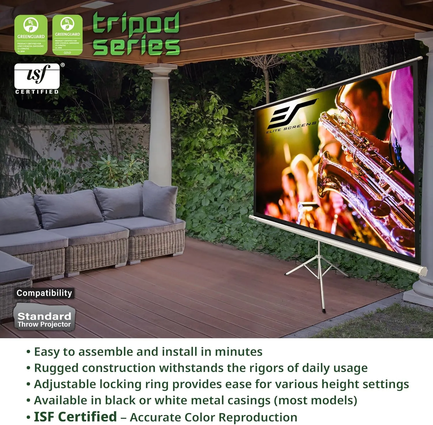 Elite Screens Tripod Projector Screen, 120-inch Adjustable Multi Aspect Ratio 16:9 Portable Manual Pull Up Front Projection, T120UWH - Black Case - US Based Company 2-YEAR WARRANTY