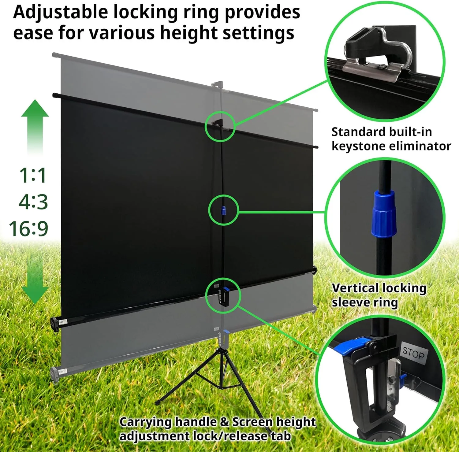 Elite Screens Tripod Projector Screen, 120-inch Adjustable Multi Aspect Ratio 16:9 Portable Manual Pull Up Front Projection, T120UWH - Black Case - US Based Company 2-YEAR WARRANTY