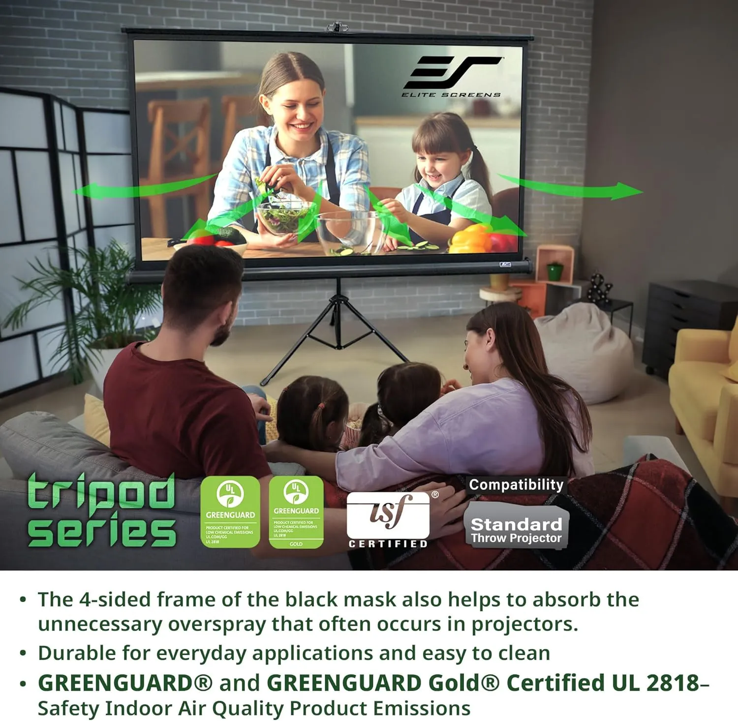 Elite Screens Tripod Projector Screen, 120-inch Adjustable Multi Aspect Ratio 16:9 Portable Manual Pull Up Front Projection, T120UWH - Black Case - US Based Company 2-YEAR WARRANTY