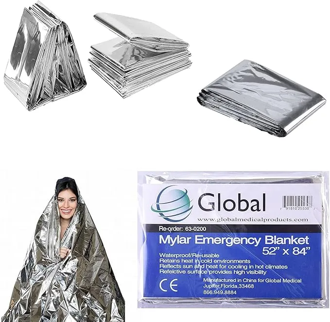 Emergency Mylar Thermal Blankets - 12 Pack | Survival Space Fire Blankets for Outdoor Adventures, Marathons, First Aid | Waterproof & Windproof | Ideal for Camping & Hiking
