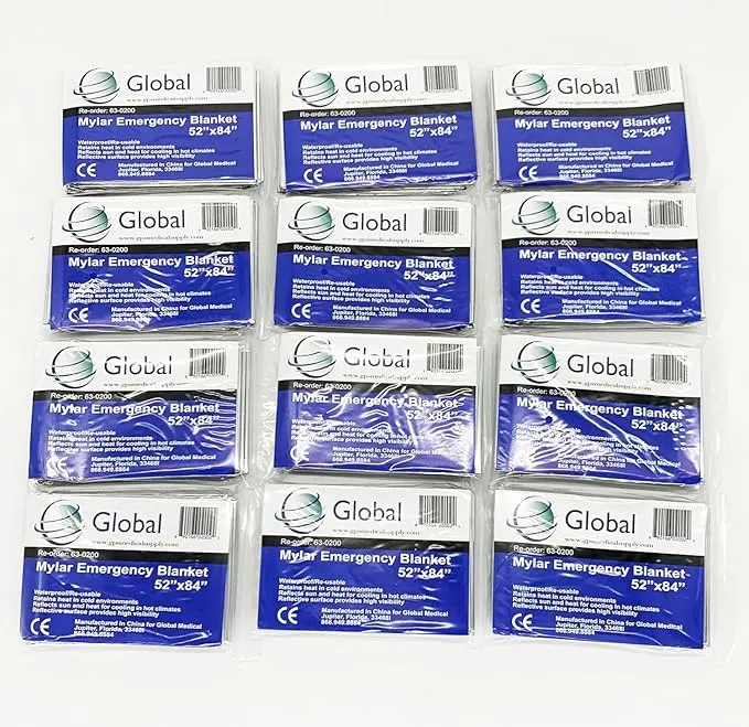 Emergency Mylar Thermal Blankets - 12 Pack | Survival Space Fire Blankets for Outdoor Adventures, Marathons, First Aid | Waterproof & Windproof | Ideal for Camping & Hiking