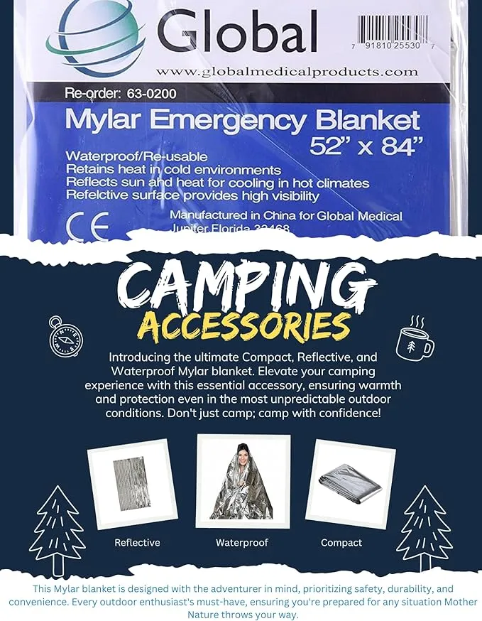 Emergency Mylar Thermal Blankets - 12 Pack | Survival Space Fire Blankets for Outdoor Adventures, Marathons, First Aid | Waterproof & Windproof | Ideal for Camping & Hiking