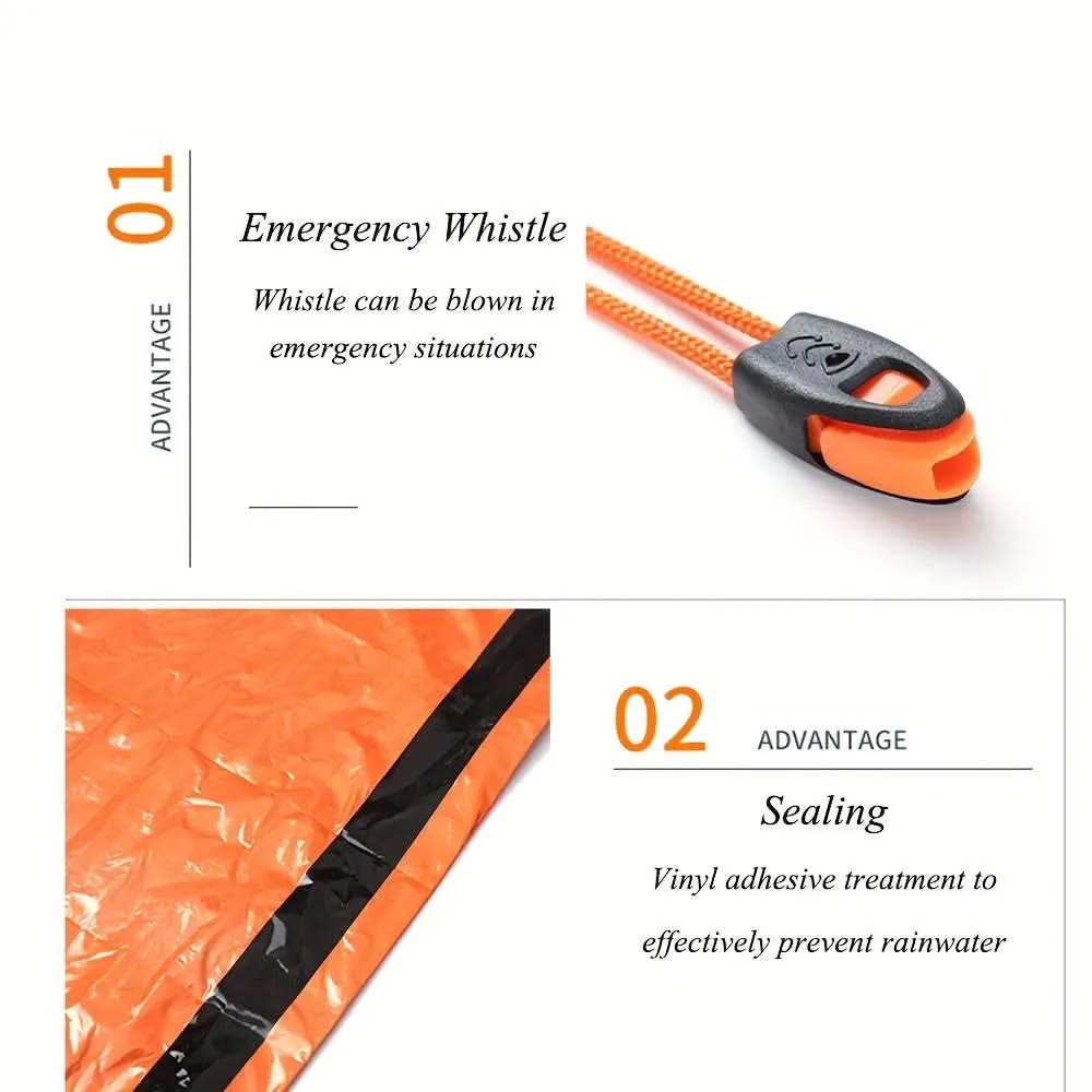 Emergency Sleeping Bag - Waterproof, Warm, Survival Blanket with Whistle