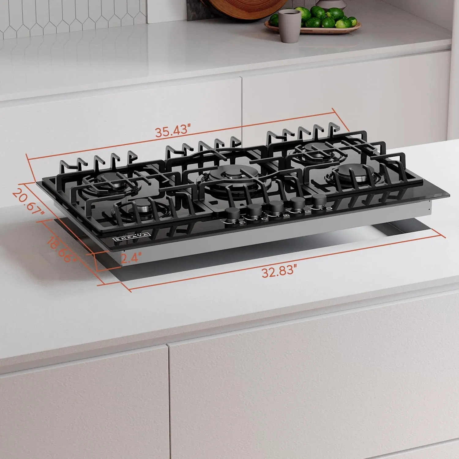 Empava 36" Bulit-in Tempered Glass Gas Cooktops 5 Italy Imported Sabaf Burners Stove Tops, 36 Inch, Black