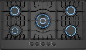 Empava 36" Bulit-in Tempered Glass Gas Cooktops 5 Italy Imported Sabaf Burners Stove Tops, 36 Inch, Black