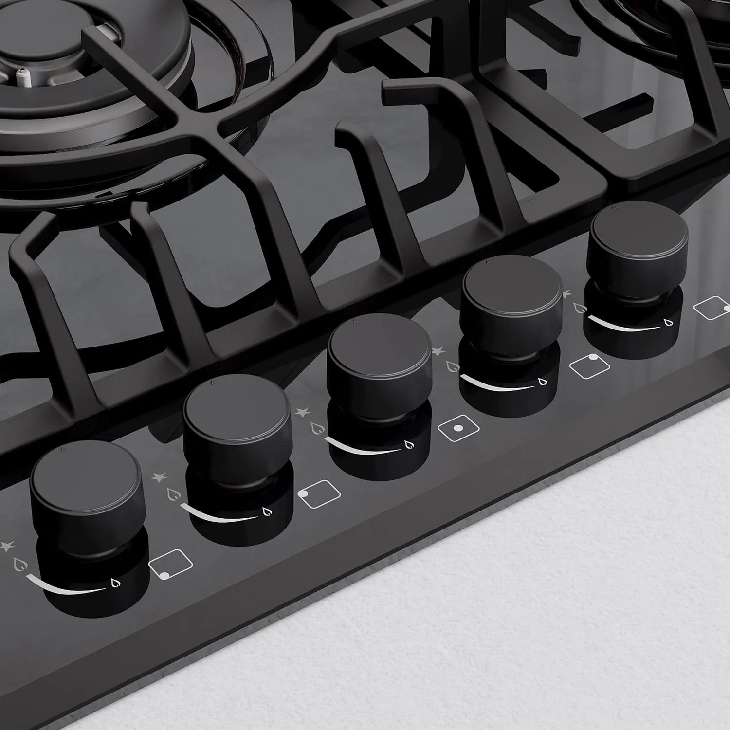 Empava 36" Bulit-in Tempered Glass Gas Cooktops 5 Italy Imported Sabaf Burners Stove Tops, 36 Inch, Black