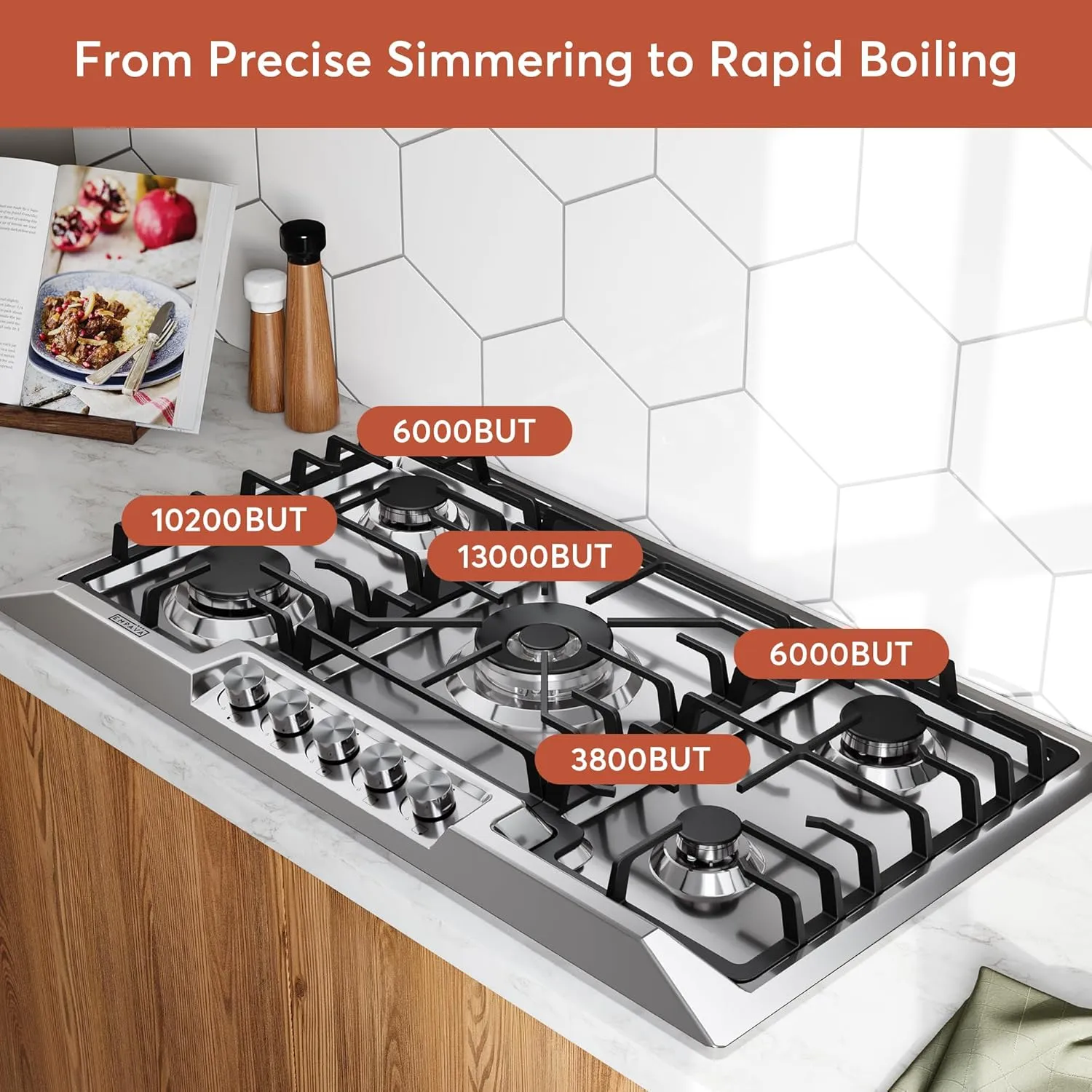 Empava 36" Stainless Steel 5 Italy Sabaf Burners Stove Top Gas Cooktop EMPV-36GC881