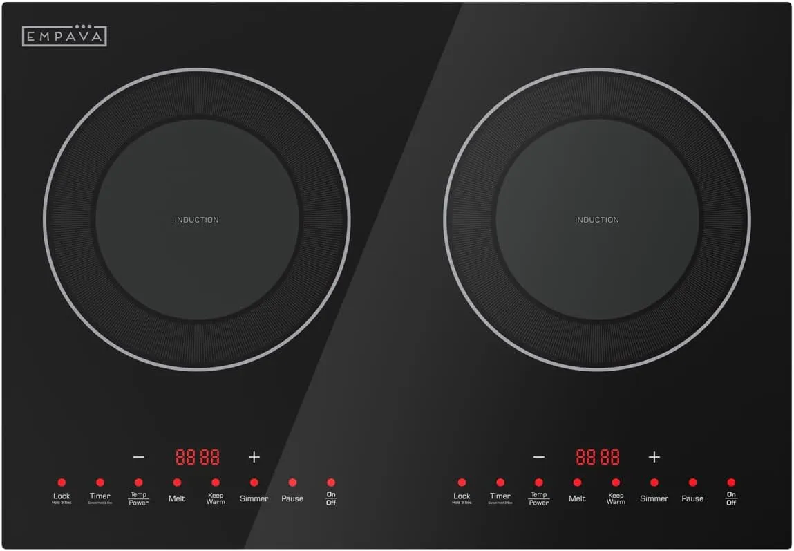 Empava Double/Dual Induction Cooktop 2 Burner, Shatter-proof Flat Glass Top, 18 Levels from 120°F to 460°F, 3 Preset Mode, Bulit-in/Countertop, 110~120 Volt Plug in Electric Stove for Kitchen, RV