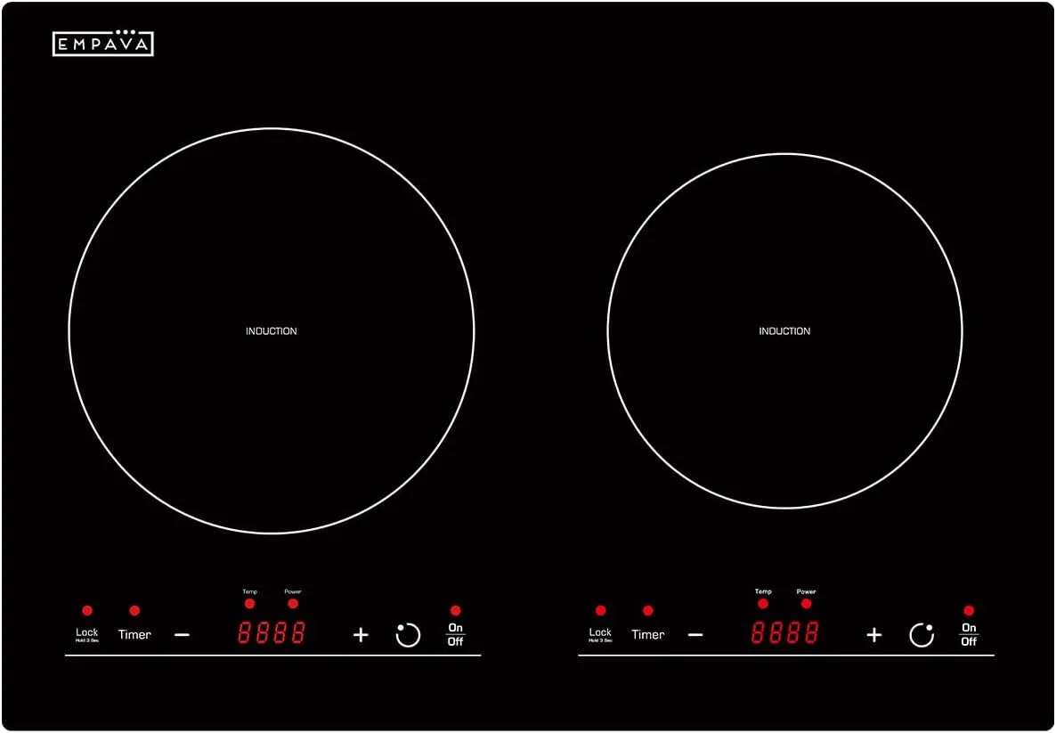 Empava IDC12B2 Horizontal Electric Stove Induction Cooktop with 2 Burners in Black Vitro Ceramic Smooth Surface Glass 120V, 12 Inch