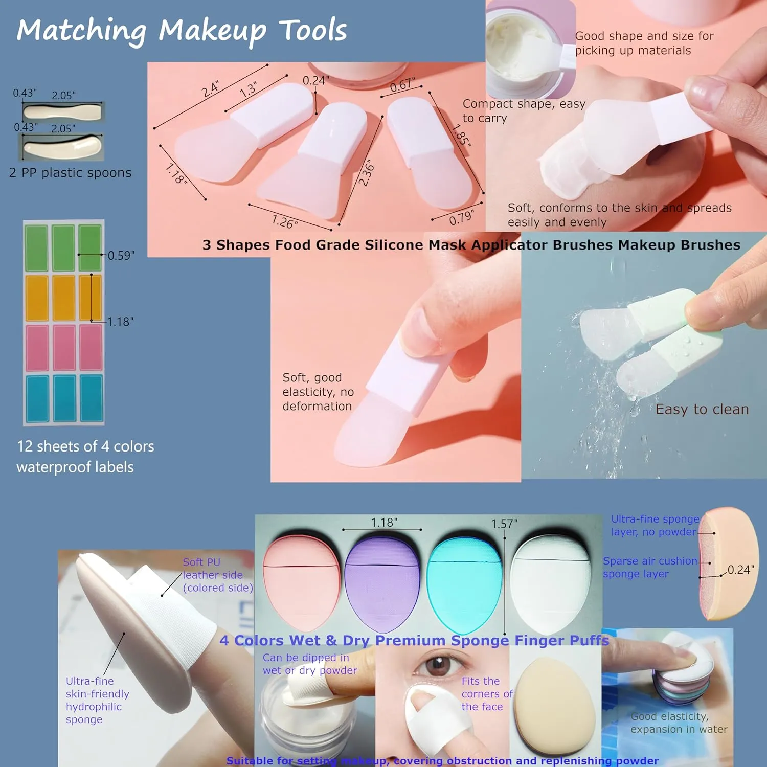 Empty 1 oz Thick PETG Plastic Travel Jars with Lids for Creams, Lotions, Powders for Toiletries, Makeup and Pill Organizers, With Silicone Makeup Brush, Sponge Puff