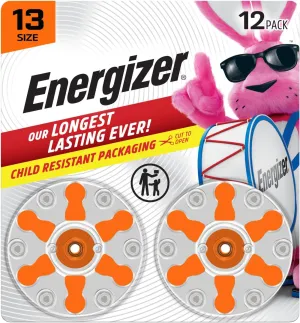 Energizer Hearing Aid Batteries Size 13, Orange Tab, 12 Pack