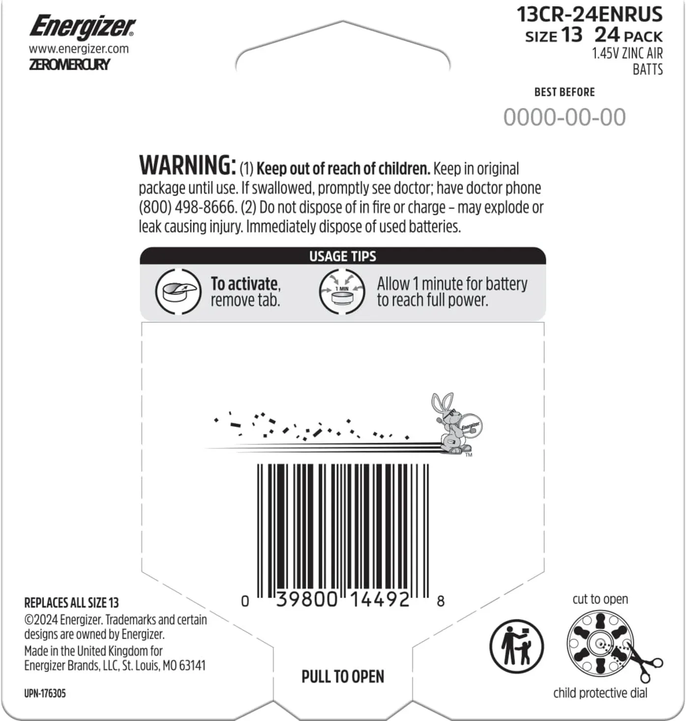Energizer Hearing Aid Batteries Size 13, Orange Tab, 24 Pack