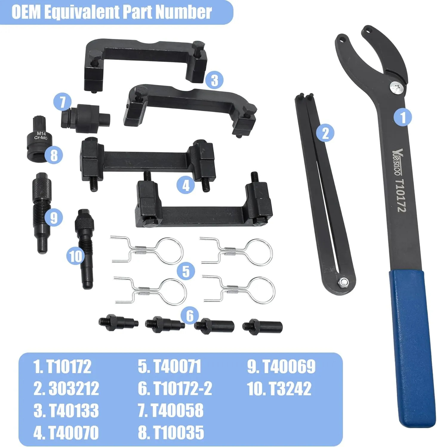 Engine Camshaft Locking Timing Tool Kit, Compatible with VW Audi 2.0 2.4 2.5 2.8 3.0T 3.2 4.2 5.0 5.2, Touareg Q7 Porsche 3.0T, A4 A6 A6L A8 Q5 Q7 R8, Replace OEM T40133 T40070 T40058 T10172