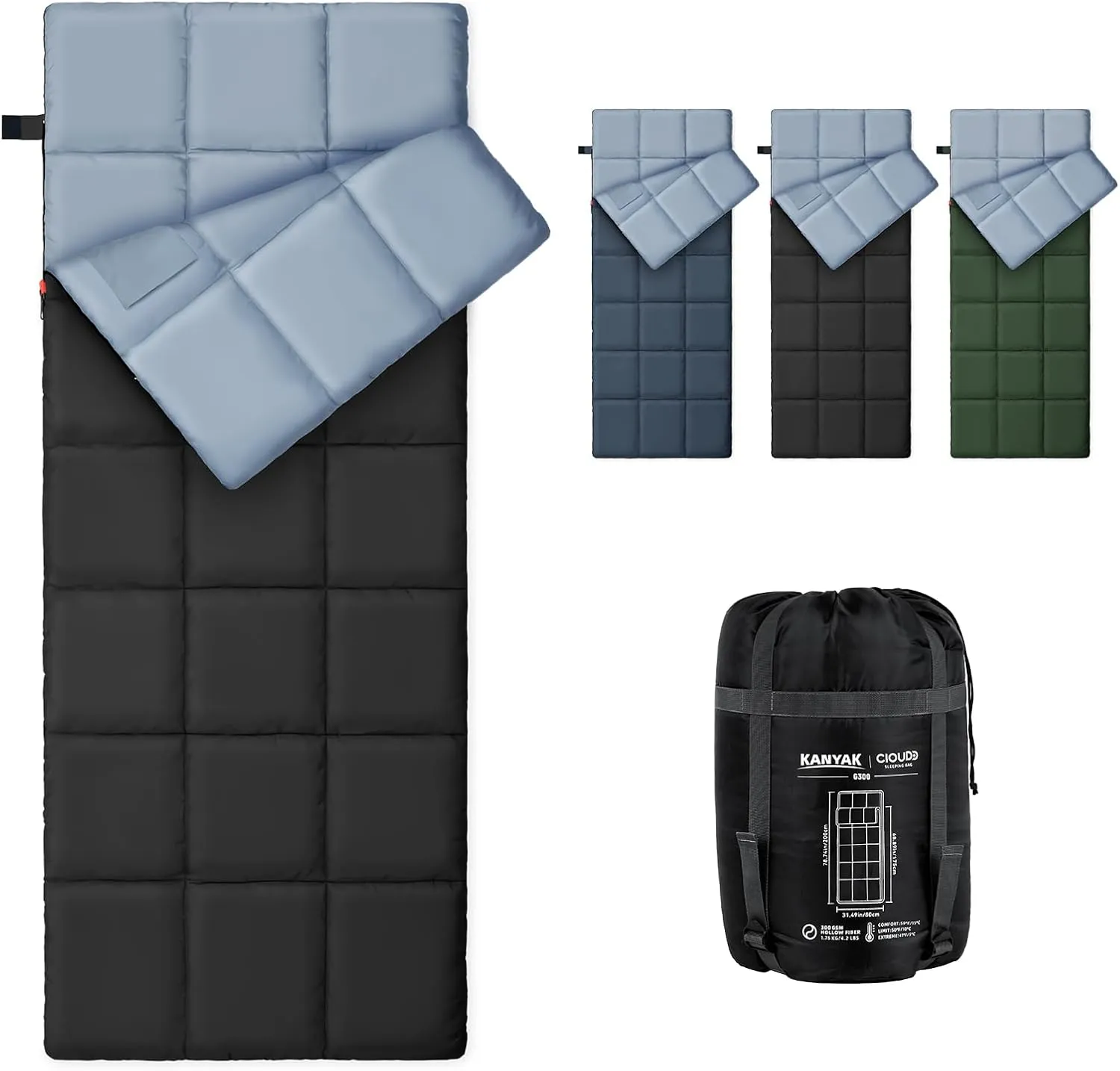 Envelope Sleeping Bag 3 Season Warm Weather Portable Compact Sleeping Bags for Adult Kids with Carry Bag for Camping Hiking Backpacking and Outdoors 59℉-77℉