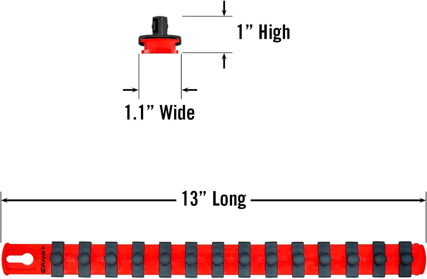 ERNST 13-Inch Socket Rail Organizer with 14 3/8-Inch Twist Lock Clips, Red (8415)