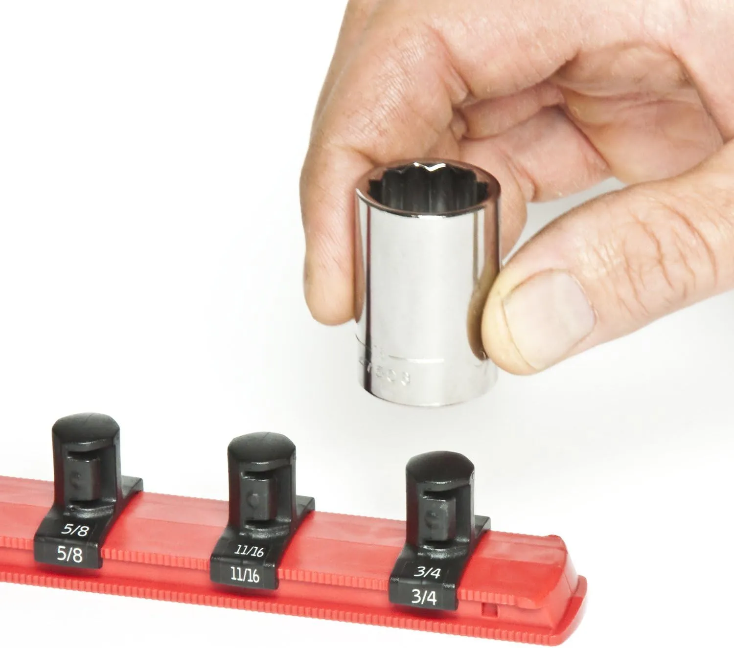ERNST 13-Inch Socket Rail Organizer with 14 3/8-Inch Twist Lock Clips, Red (8415)