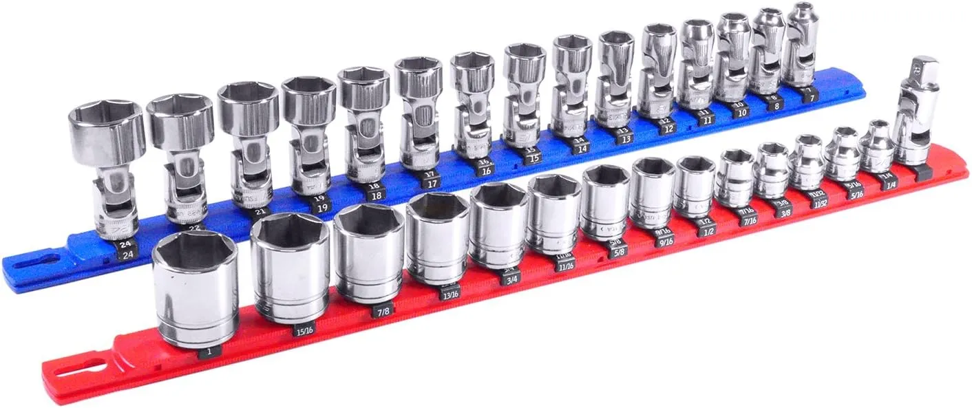 ERNST 13-Inch Socket Rail Organizer with 14 3/8-Inch Twist Lock Clips, Red (8415)