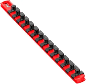 ERNST 13-Inch Socket Rail Organizer with 14 3/8-Inch Twist Lock Clips, Red (8415)