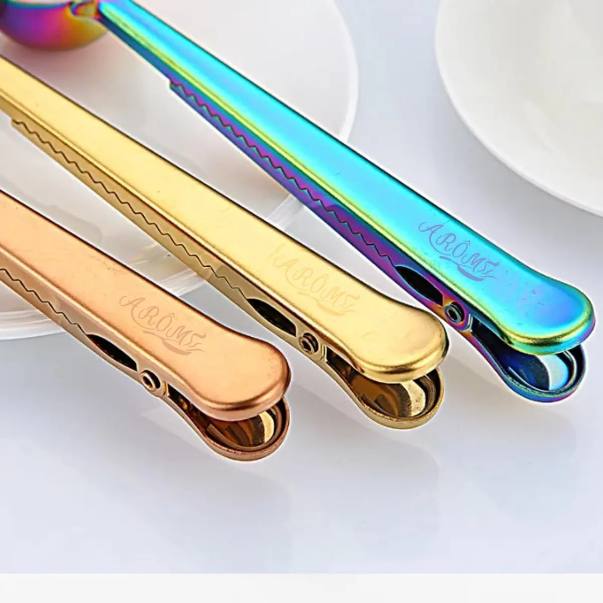 Espresso and Coffee Measuring Spoon, Bag Clip, Solid Stainless Steel - Rainbow