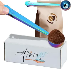 Espresso and Coffee Measuring Spoon, Bag Clip, Solid Stainless Steel - Rainbow