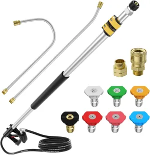 EVEAGE 14 FT Pressure Washer Telescoping Wand, Pressure Washer Extension Wands, Professional Power Washer Gutter Cleaner with 7 Spray Nozzle Tips, 2 Hose Adapters