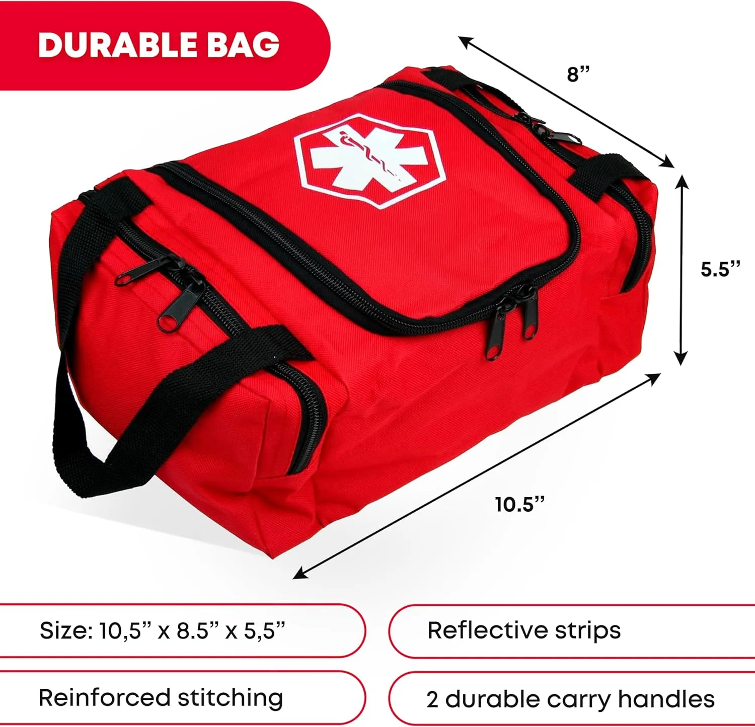 Ever Ready First Aid EMS First Responder Fully Stocked Trauma First Aid Kit - Red