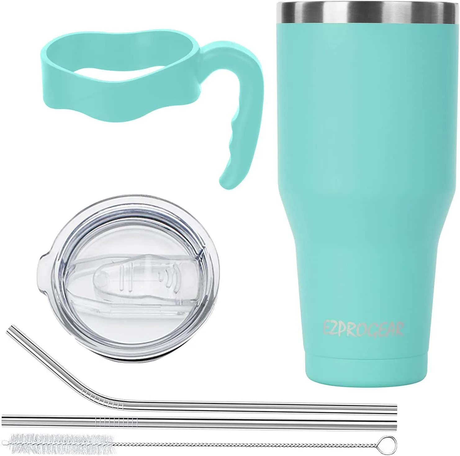 Ezprogear 40 oz Stainless Steel Camping Tumbler with Handle Blue Mint Coffee Mug with Lid (Mint)