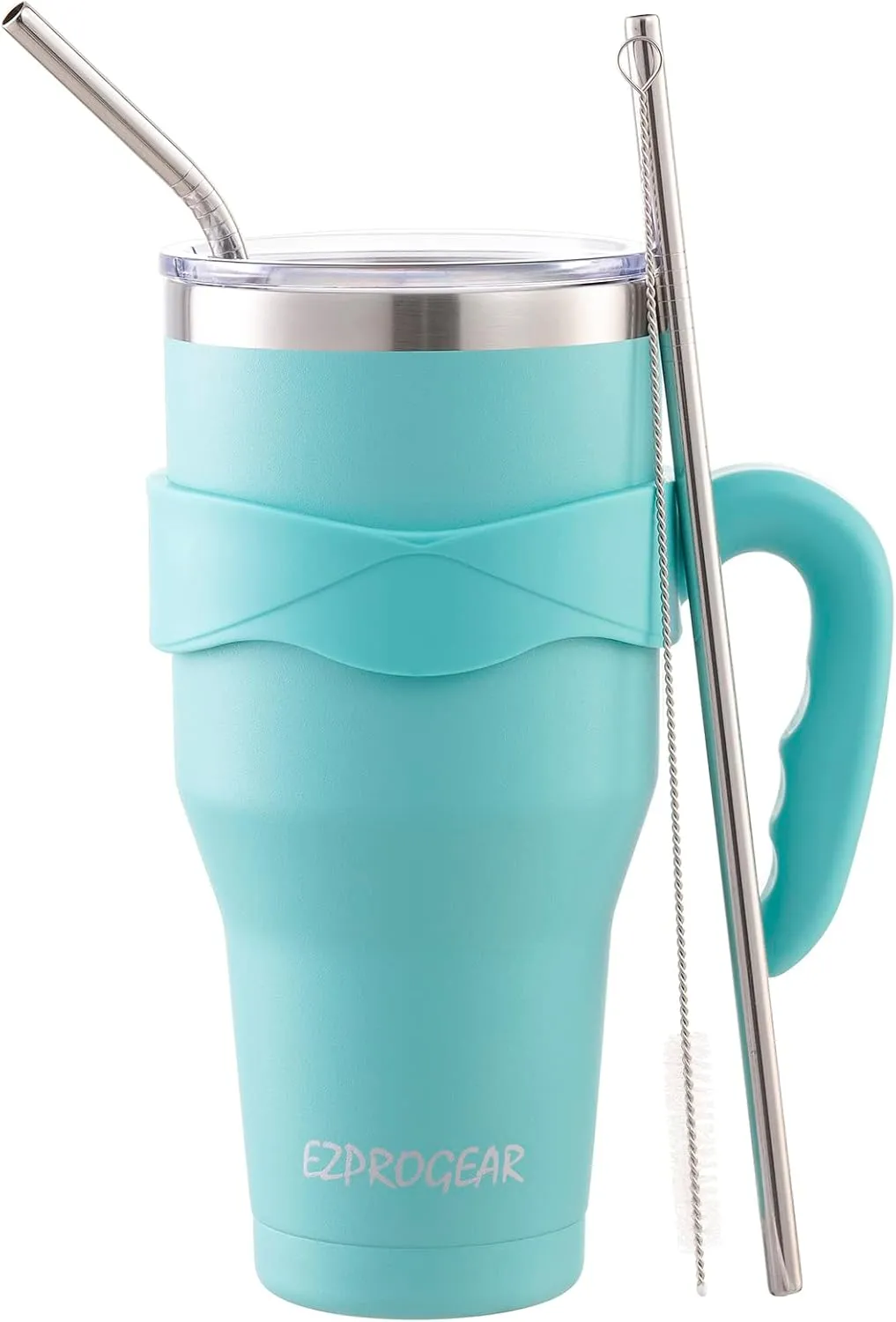 Ezprogear 40 oz Stainless Steel Camping Tumbler with Handle Blue Mint Coffee Mug with Lid (Mint)