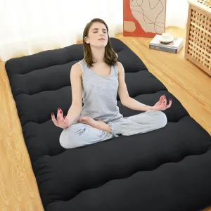 FairOnly Futon Mattress Twin Size, Japanese Futon Floor Mattress Sleeping Mattress for Floor, Tatami Mat, Camping Mattress Pad Roll Up Mattress Pad for RV Travel, Wave Black