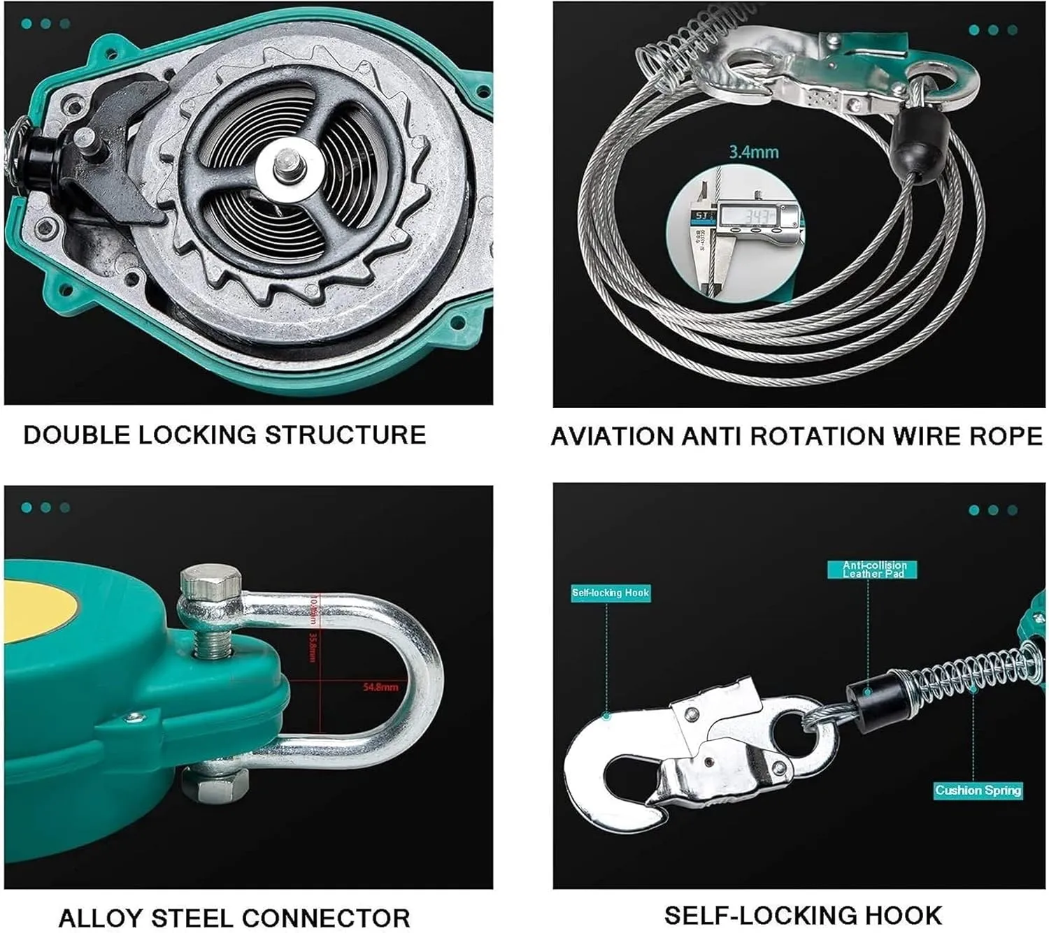 Fall Protection Self Retracting Lifeline Safety Device, Cable Safety Retractable Lanyard for Rock Climbing, Construction, and High-Altitude Work, 330 Lb Capacity, 5M(5M)