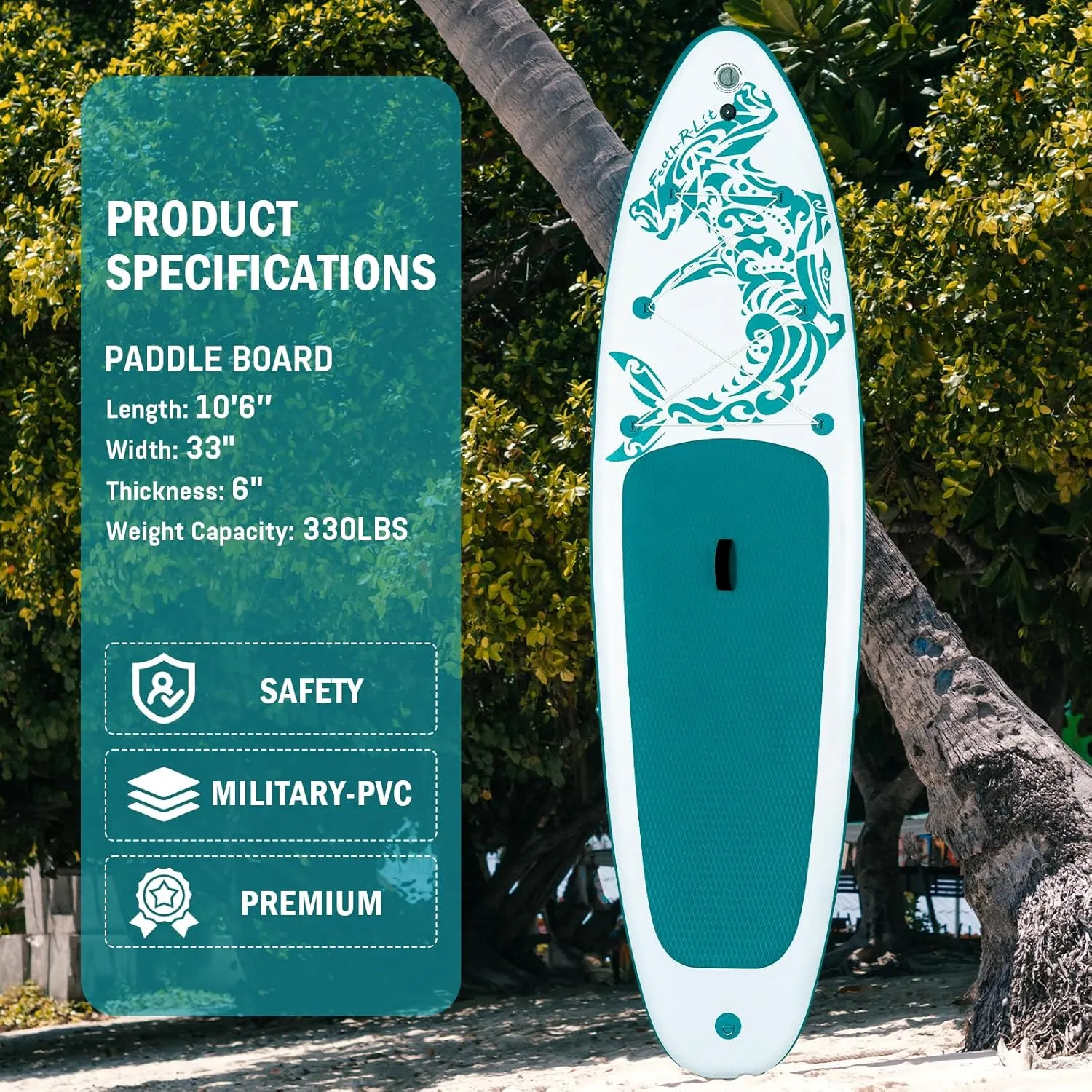 FEATH-R-LITE Inflatable Paddle Board Stand Up Paddleboards for Adults SUP with Premium Accessories Pump, Adjustable Paddle, Leash, Three Fins, Backpack