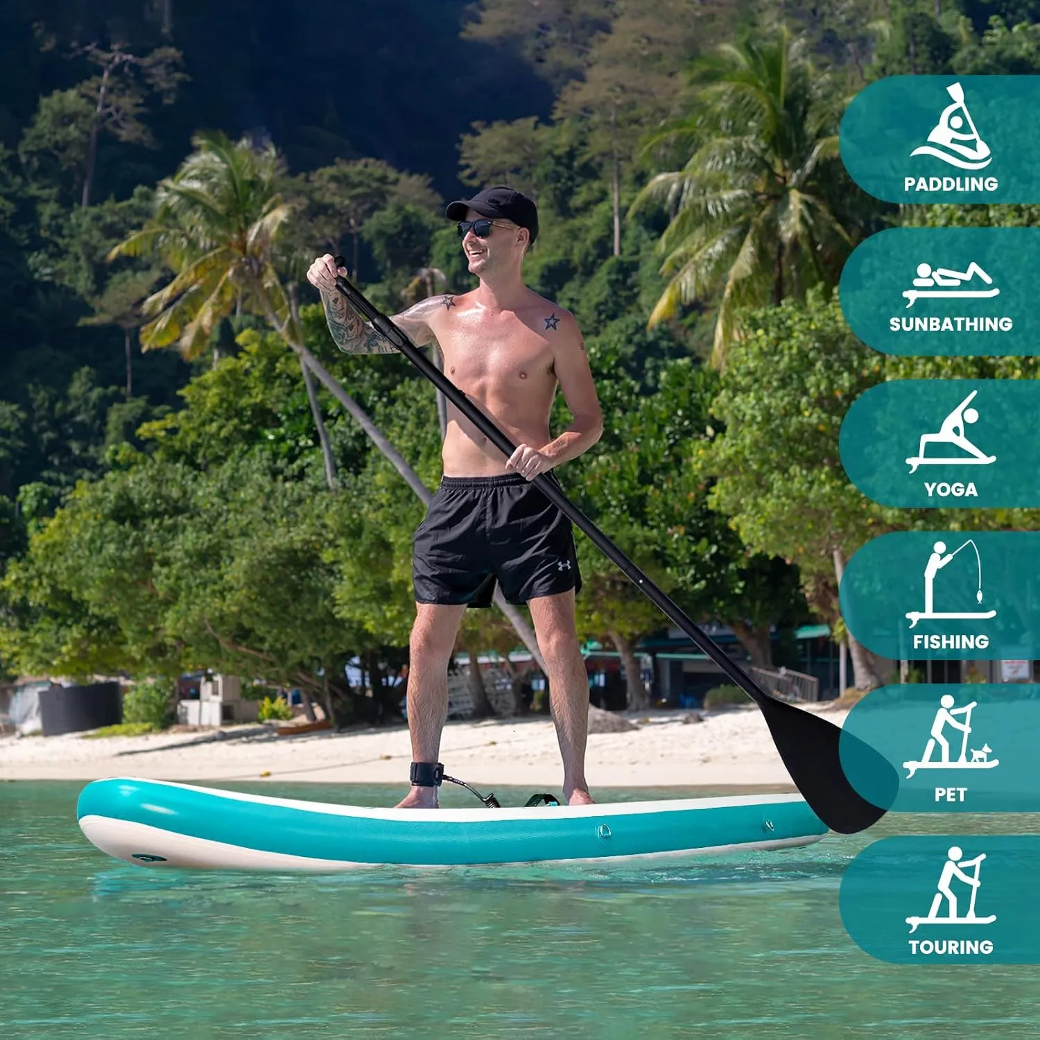 FEATH-R-LITE Inflatable Paddle Board Stand Up Paddleboards for Adults SUP with Premium Accessories Pump, Adjustable Paddle, Leash, Three Fins, Backpack