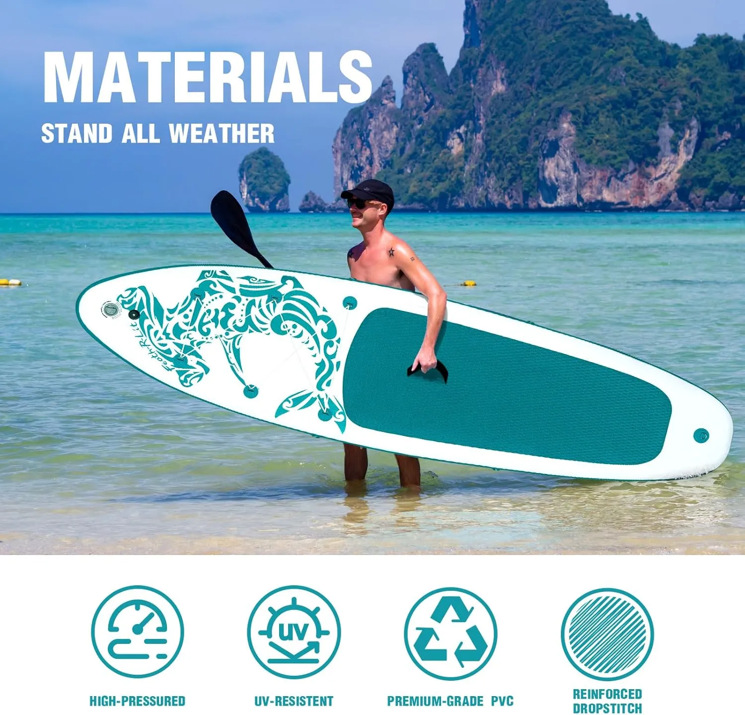 FEATH-R-LITE Inflatable Paddle Board Stand Up Paddleboards for Adults SUP with Premium Accessories Pump, Adjustable Paddle, Leash, Three Fins, Backpack