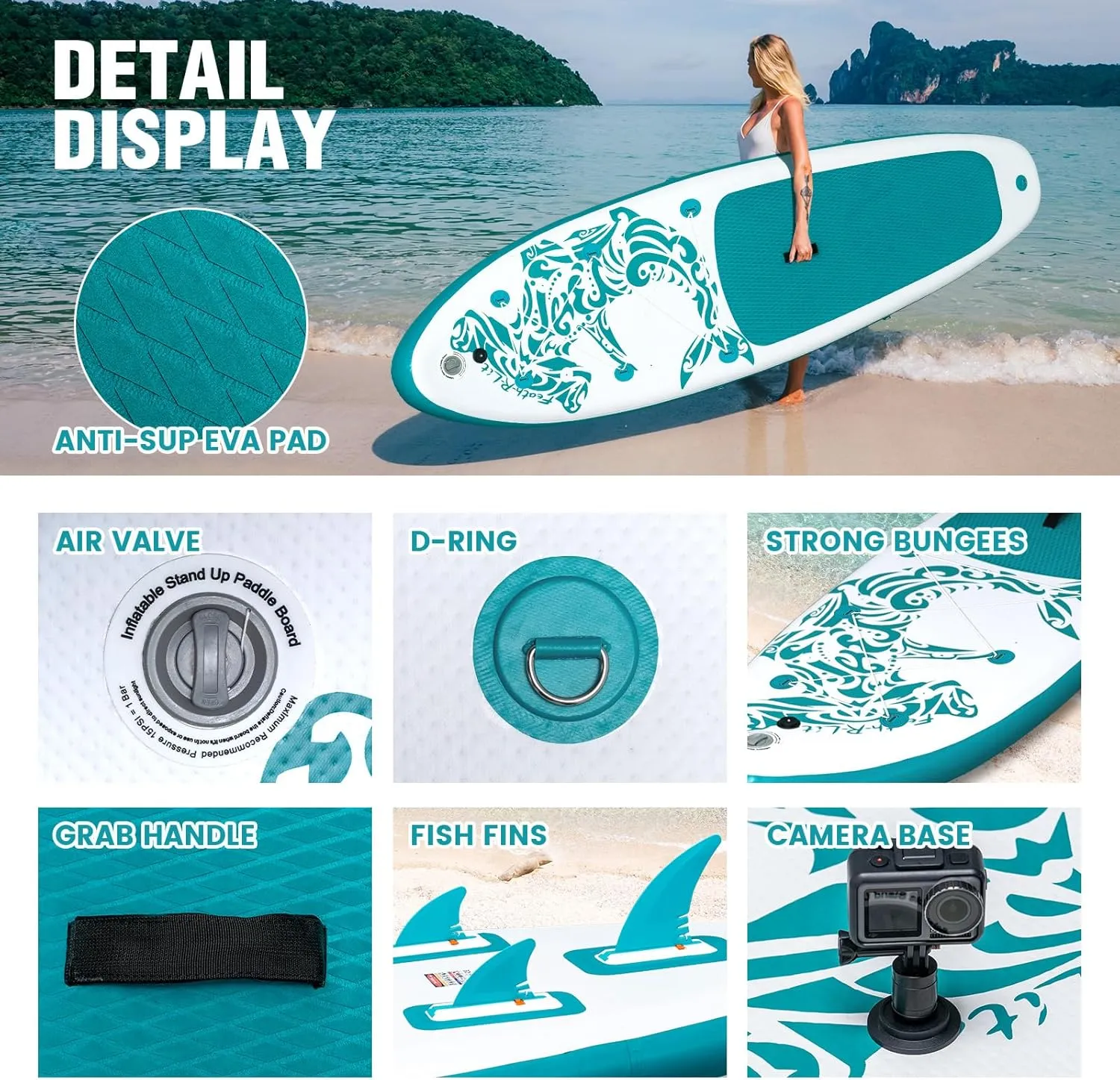 FEATH-R-LITE Inflatable Paddle Board Stand Up Paddleboards for Adults SUP with Premium Accessories Pump, Adjustable Paddle, Leash, Three Fins, Backpack