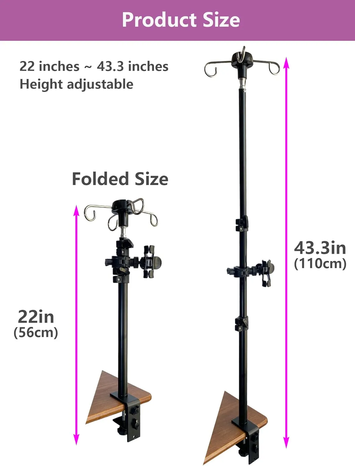 Feeding Tube Holder Stand Compatible Infinity Kangaroo Pump Rack for Gravity Syringe,Portable IV Pole for Travel,Enteral Gastrostomy Telescopic Pole,NG Tube Supplies Accessories (43 Inchs with Clamp)