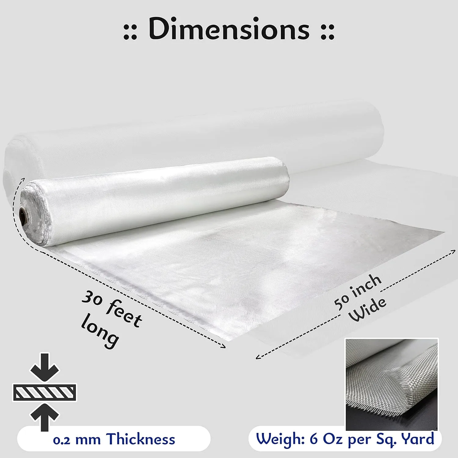 Fiberglass Cloth, 6 Oz, 50" x 30 Feet / 10 Yd Long E-Glass Plain Weave, Fiber Glasses Cloth, Fiber Glass Mat, Woven Roving Fiberglass Cloth for Boat Surfboard RC Plane Auto Tub Pool Repair