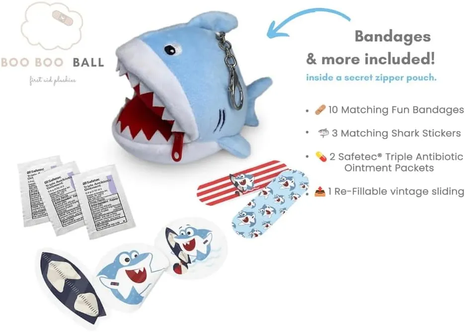 Finn Shark First Aid Kit | Mini First Aid Kit Includes Keychain | First Aid Kit Travel | Small First Aid Kit | First Aid Kit for Kids