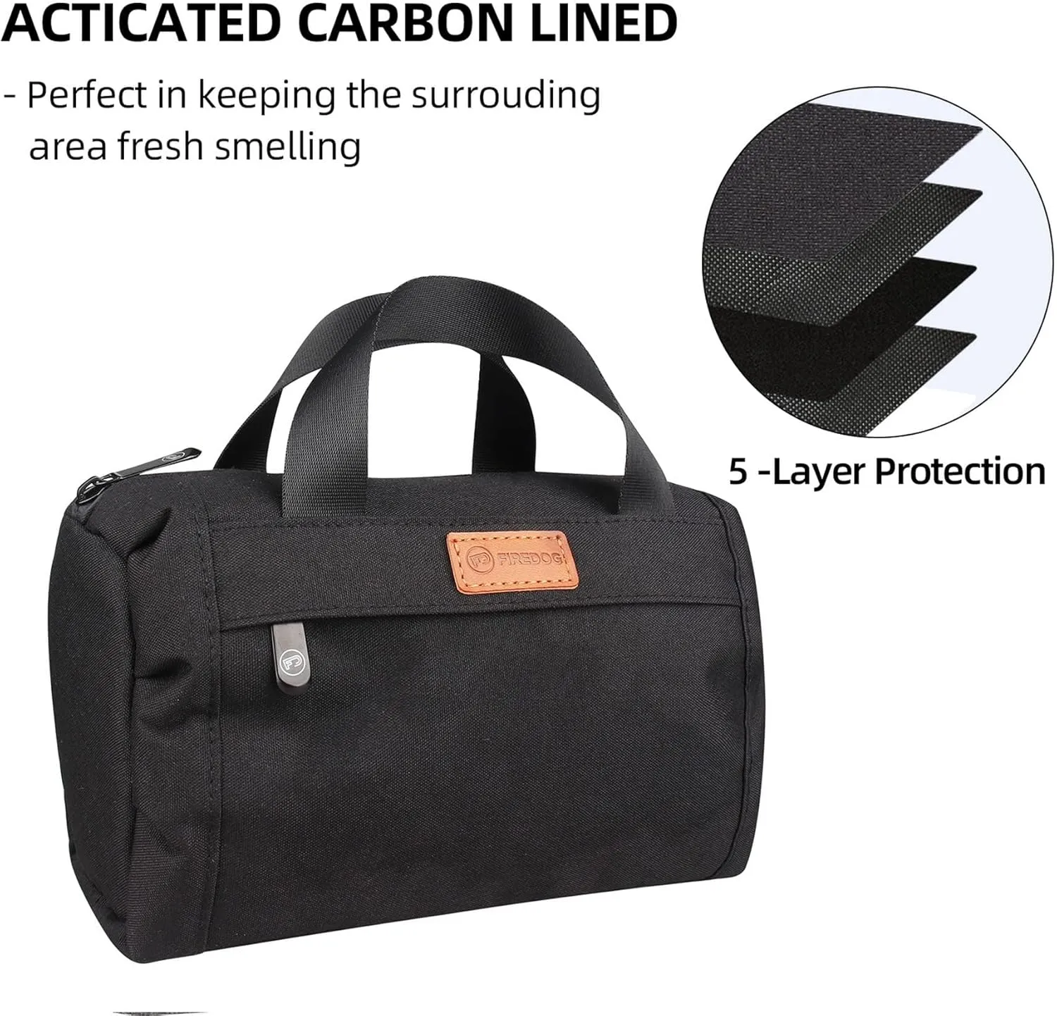 FIREDOG Smell Proof Pouch, Black Large Odor Proof Bag Carbon Lined Smoking Stash Case 9”x4”x5”
