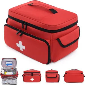 First Aid Kit Bag, 10.6x7.5x6.3 Inch Medical Bag with Handle & Multi-Compartments, Large Capacity for Home, Travel
