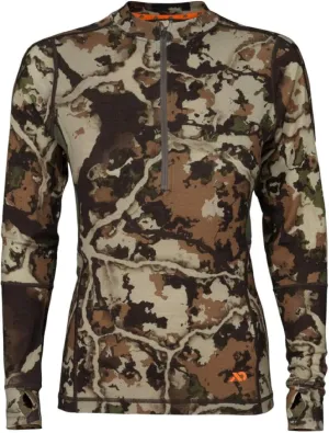 First Lite Women's Wick Quarter Zip - Ultralight Merino Wool Camo Hunting Baselayer - First Lite Fusion - Medium