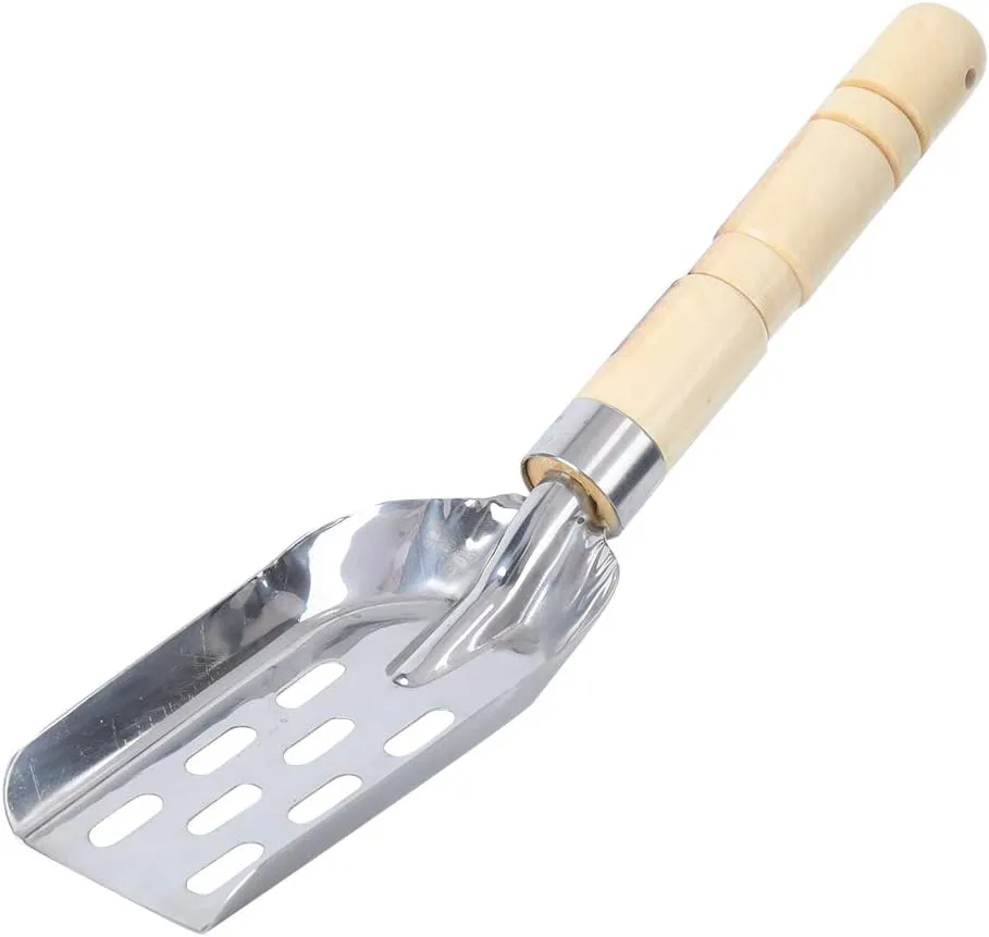 Fishing Bait Shovel, 13.19x3.35x1.38 inch Stainless Steel Mix Bait Shovel Ice Fishing Scoop Skimmer Hole Scoop with Wooden Handle