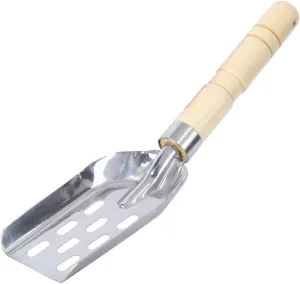 Fishing Bait Shovel, 13.19x3.35x1.38 inch Stainless Steel Mix Bait Shovel Ice Fishing Scoop Skimmer Hole Scoop with Wooden Handle
