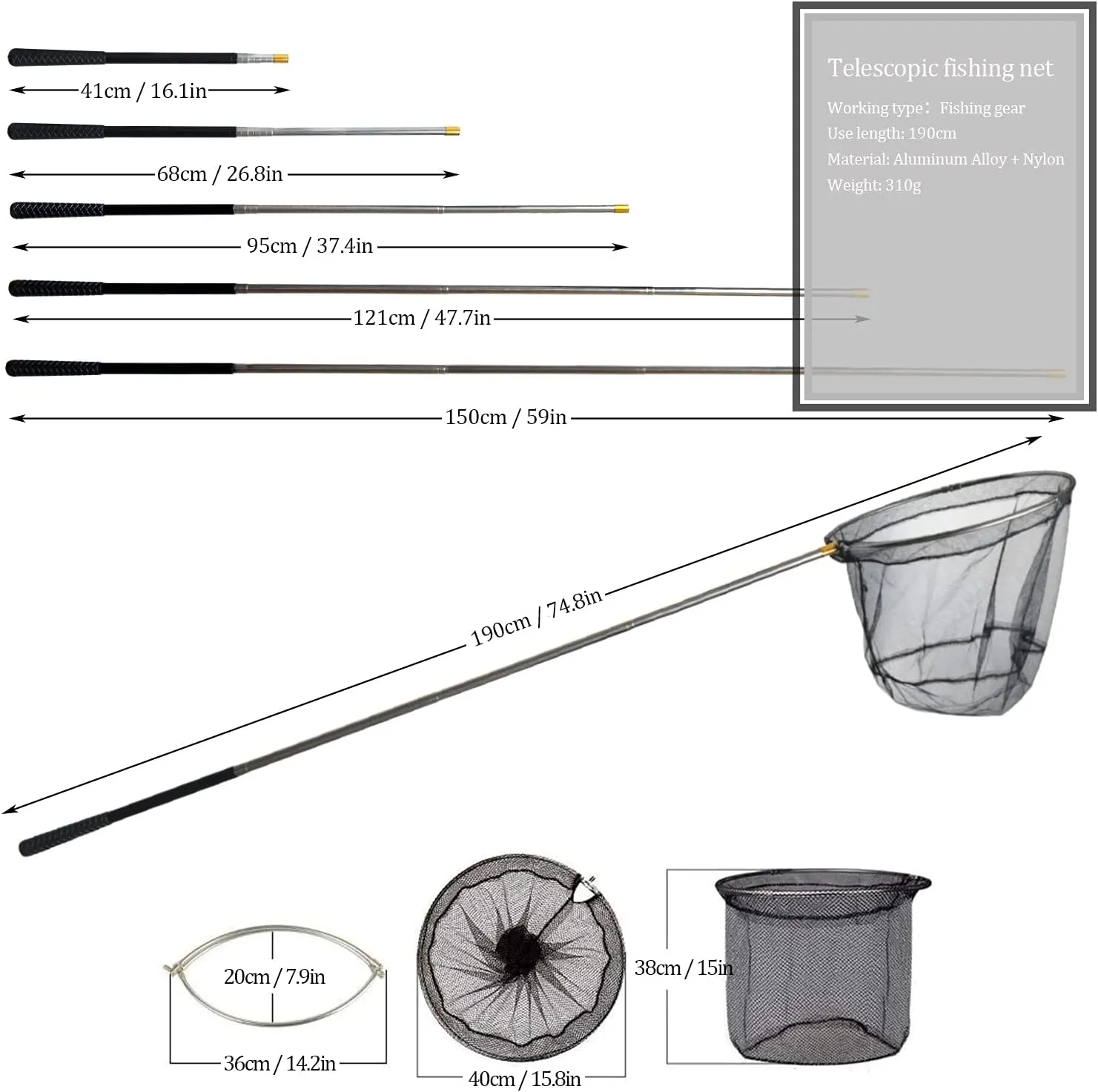 Fishing Landing Net with Aluminum Telescoping Pole 75" Long Handle,Rubber Coated Nylon Mesh,for Steelhead,Salmon,Fly,Kayak,Catfish,Bass,Trout,Shrimp,Crab,for Easy Catch & Release,Extend to 75 Inch