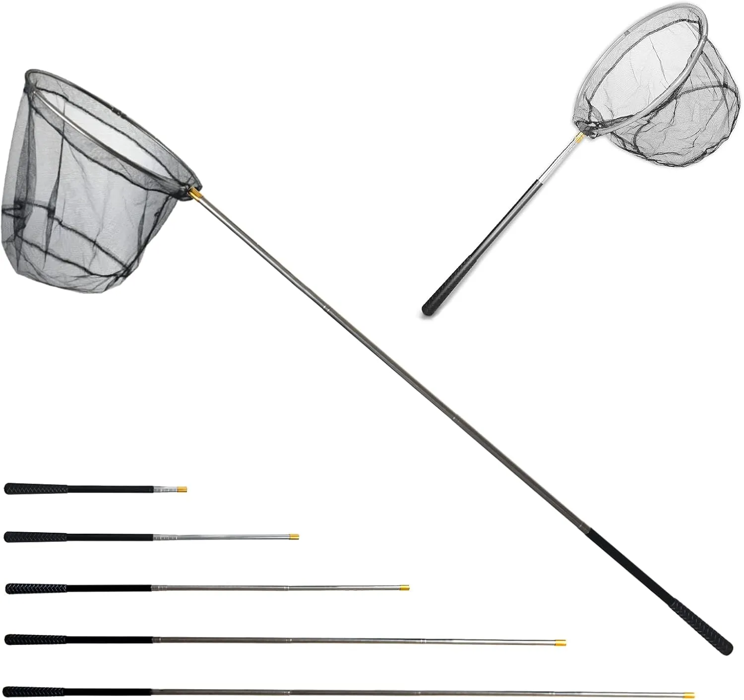 Fishing Landing Net with Aluminum Telescoping Pole 75" Long Handle,Rubber Coated Nylon Mesh,for Steelhead,Salmon,Fly,Kayak,Catfish,Bass,Trout,Shrimp,Crab,for Easy Catch & Release,Extend to 75 Inch