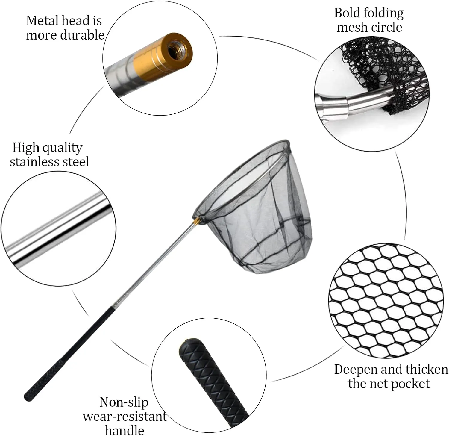 Fishing Landing Net with Aluminum Telescoping Pole 75" Long Handle,Rubber Coated Nylon Mesh,for Steelhead,Salmon,Fly,Kayak,Catfish,Bass,Trout,Shrimp,Crab,for Easy Catch & Release,Extend to 75 Inch