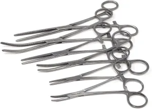 Fishing Pliers 6 Pcs Muti-Function Stainless Steel Fishermen Pliers Straight   Curved Serrated Jaws Fish Lip Gripper Split Ring Opener Hook Removing Gear for Saltwater Freshwater Outdoor Adventures
