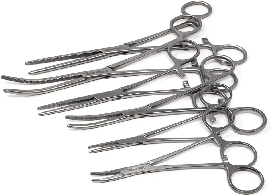 Fishing Pliers 6 Pcs Muti-Function Stainless Steel Fishermen Pliers Straight   Curved Serrated Jaws Fish Lip Gripper Split Ring Opener Hook Removing Gear for Saltwater Freshwater Outdoor Adventures