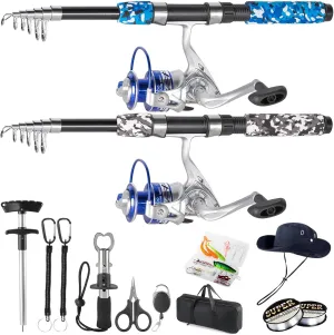 Fishing Pole Combo, 6.9ft Telescopic Rods Set, Collapsible Fishing Rods 2PCS Spinning Reel Set with Carrier Bag Freshwater Fishing Rod and Reel Combos Kits