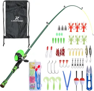 Fishing Rod and Reel Combo Full Kit Telescopic Casting Pole with Spincast Reel for, Green